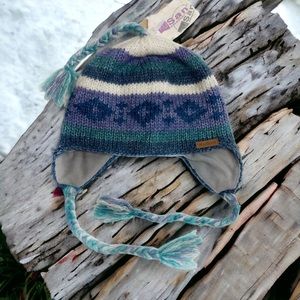 KuSan Wool Blend Tassel Knit Handmade In Nepal Boho Winter Hat